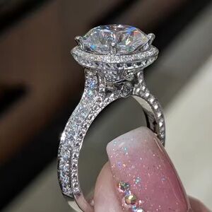 14k White Gold Finished & Moissanite Ring